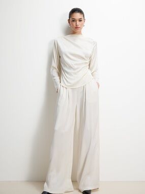 Jaki London Claudia Cream pin stripe Wide-Leg viscose Italy